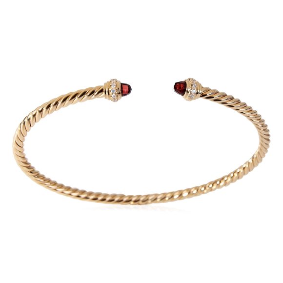 David Yurman Cable Collection Garnet & Diamond Bracelet in 18k Yellow Gold - Picture 4 of 5